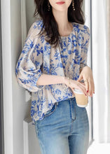 Load image into Gallery viewer, Chic Blue O-Neck Print Chiffon Top Summer
