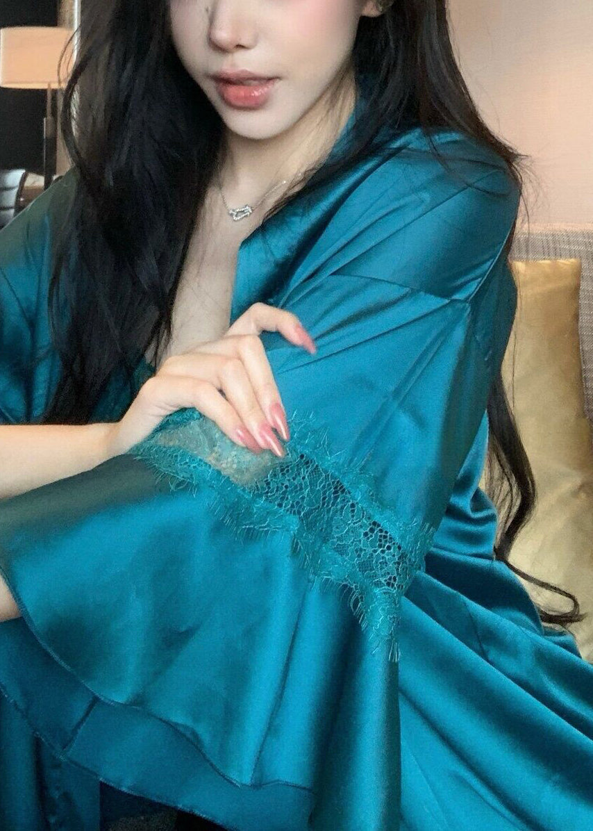 Chic Blue Patchwork Backless Ice Silk Pajama Set