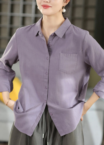 Chic Blue Peter Pan Collar Patchwork Cotton Shirt Top Fall