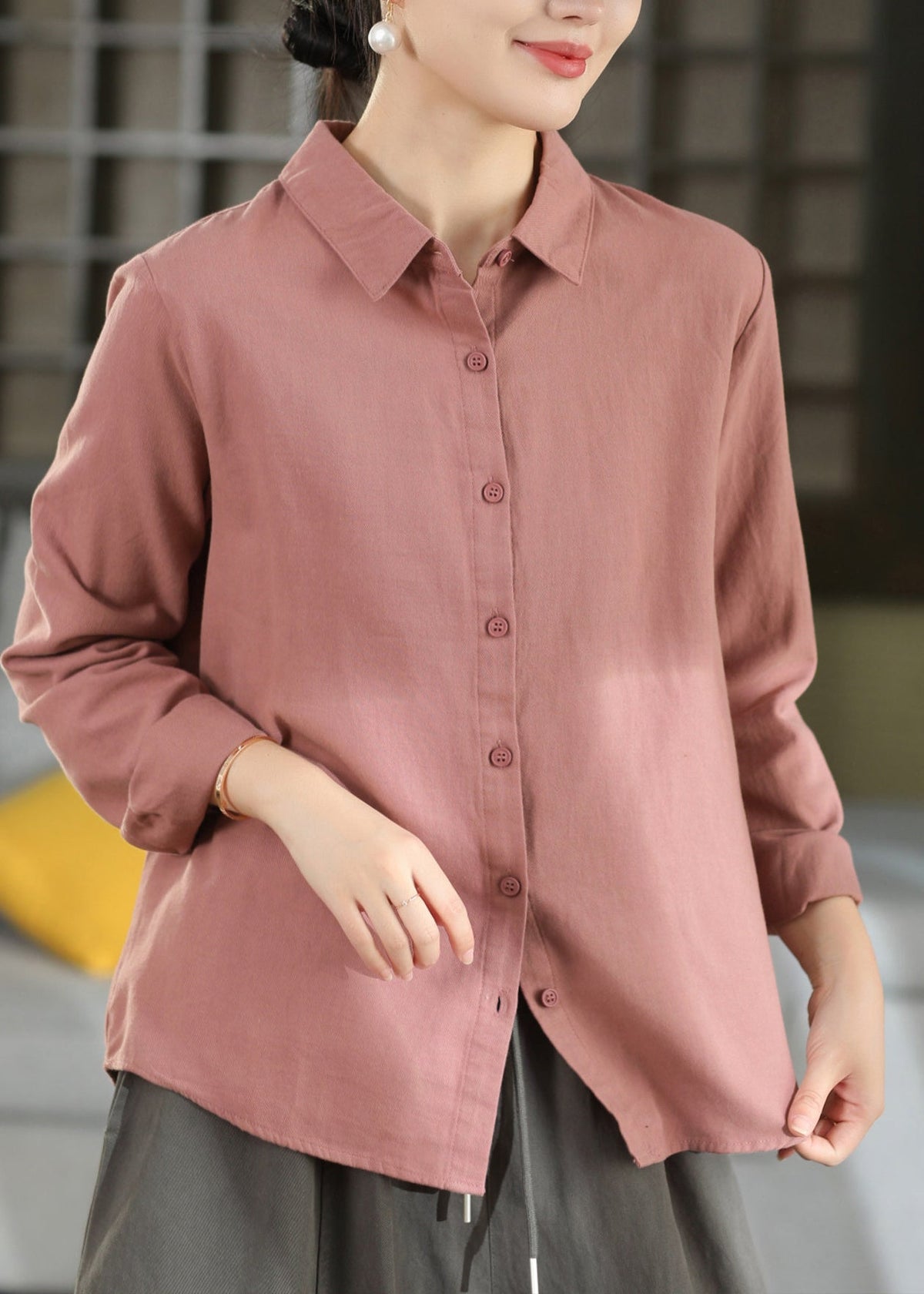 Chic Blue Peter Pan Collar Patchwork Cotton Shirt Top Fall
