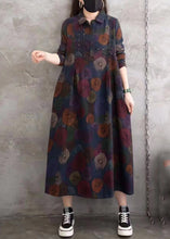 Load image into Gallery viewer, Chic Blue Peter Pan Collar Print Wrinkled Button Long Shirts Dress Spring
