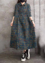 Load image into Gallery viewer, Chic Blue Peter Pan Collar Print Wrinkled Button Long Shirts Dress Spring