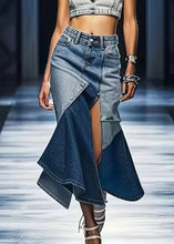 Load image into Gallery viewer, Chic Blue Side Open Patchwork Denim Skirt Summer