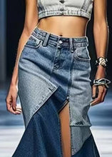 Load image into Gallery viewer, Chic Blue Side Open Patchwork Denim Skirt Summer