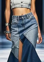Load image into Gallery viewer, Chic Blue Side Open Patchwork Denim Skirt Summer