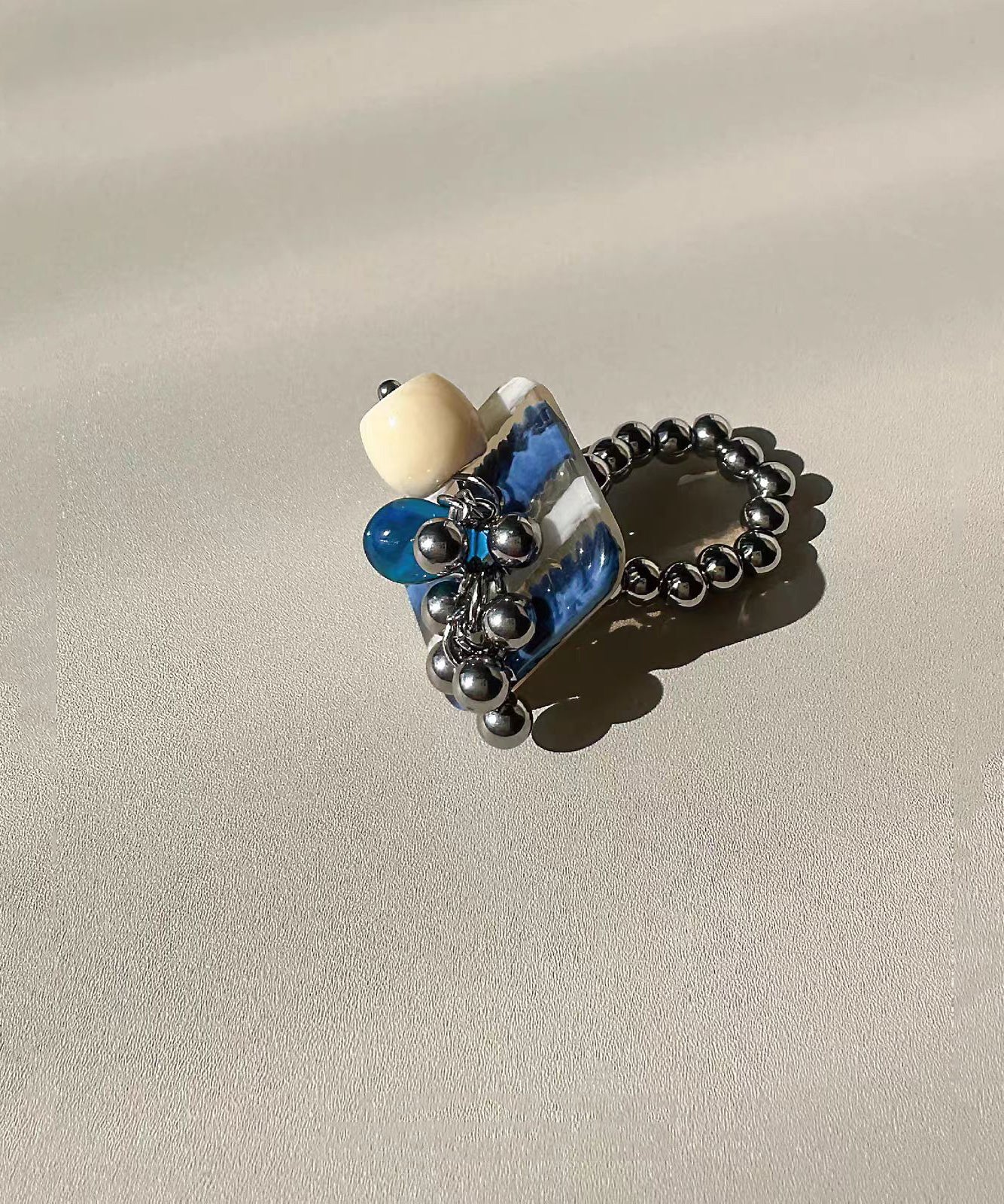 Chic Blue Titanium Stee Acrylic Tassel Stretch Rings