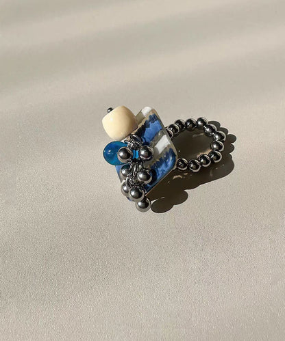 Chic Blue Titanium Stee Acrylic Tassel Stretch Rings