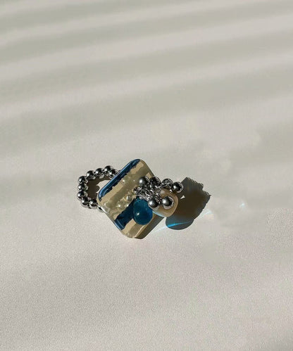 Chic Blue Titanium Stee Acrylic Tassel Stretch Rings