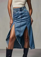 Load image into Gallery viewer, Chic Blue Zippered Side Open High Waist Denim Skirt Summer