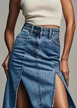 Load image into Gallery viewer, Chic Blue Zippered Side Open High Waist Denim Skirt Summer