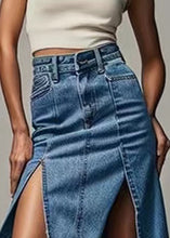 Load image into Gallery viewer, Chic Blue Zippered Side Open High Waist Denim Skirt Summer
