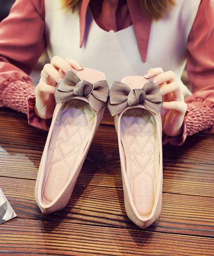 Chic Bow Flat Shoes For Women Black Faux Leather