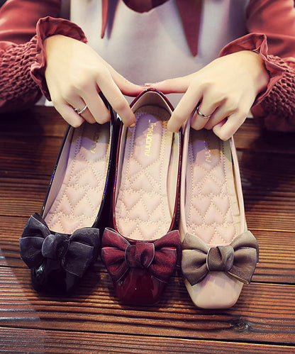 Chic Bow Flat Shoes For Women Black Faux Leather
