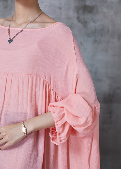 Chic Brick Red Oversized Asymmetrical Design Cotton Dresses Fall