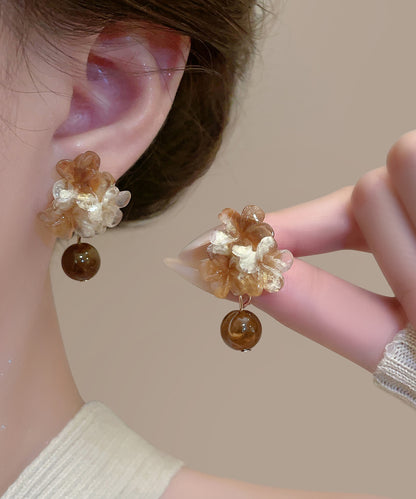 Chic Brown Acrylic Floral Tie Dye Drop Earrings