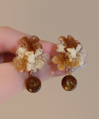 Chic Brown Acrylic Floral Tie Dye Drop Earrings