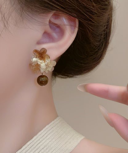 Chic Brown Acrylic Floral Tie Dye Drop Earrings