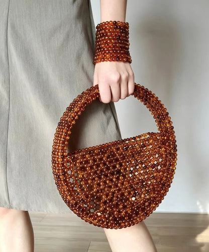Chic Brown Beading Weave Circular Cut Out Tote