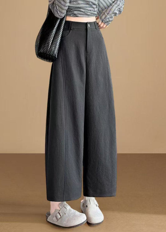 Chic Brown Elastic Waist Cotton Crop Pants Fall