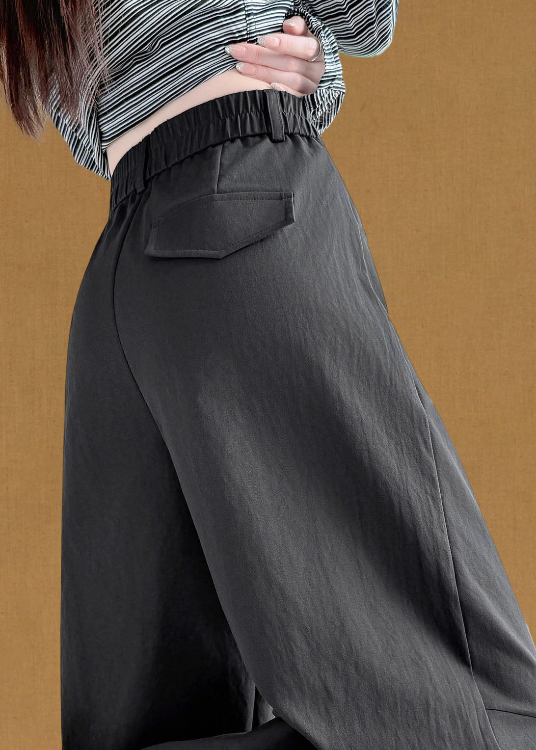Chic Brown Elastic Waist Cotton Crop Pants Fall