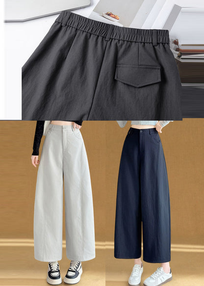Chic Brown Elastic Waist Cotton Crop Pants Fall