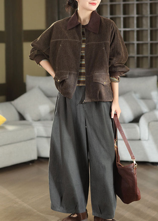 Chic Brown Oversized Patchwork Cotton Coats Fall