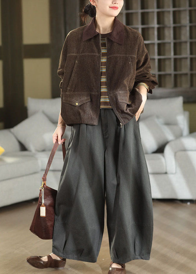 Chic Brown Oversized Patchwork Cotton Coats Fall