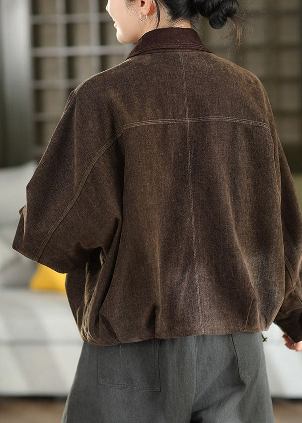Chic Brown Oversized Patchwork Cotton Coats Fall