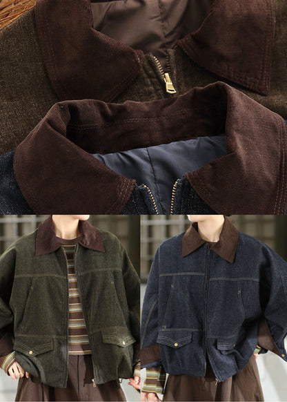 Chic Brown Oversized Patchwork Cotton Coats Fall