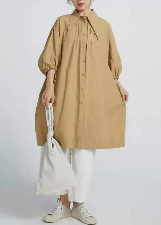Chic Butterfly Collar Cotton Shirt dress for women Loose Art smock Dresses - SooLinen