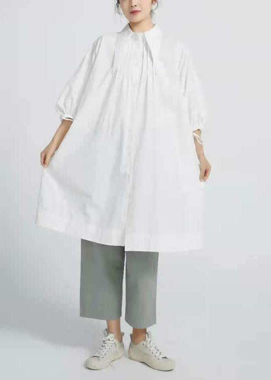 Chic Butterfly Collar Cotton Shirt dress for women Loose Art smock Dresses - SooLinen