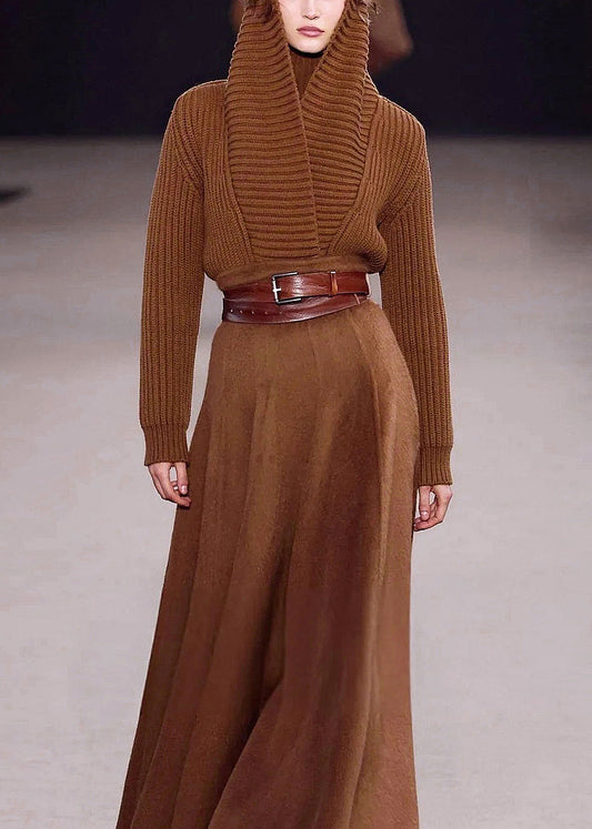 Chic Caramel V Neck Knit Cardigans Fall