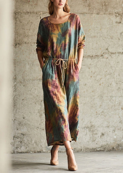 Chic Cinched Tie Dye Cotton Holiday Dress Fall