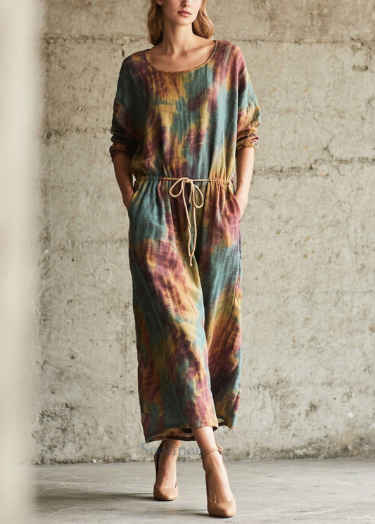 Chic Cinched Tie Dye Cotton Holiday Dress Fall
