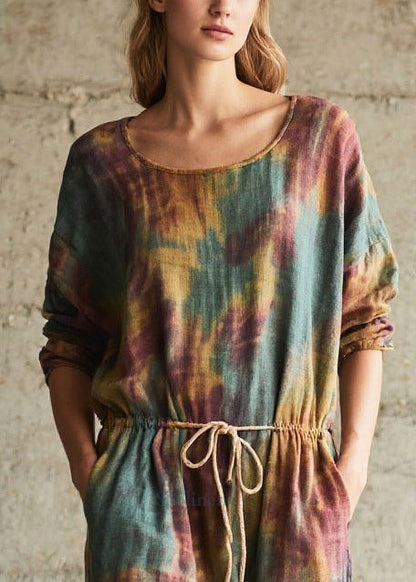 Chic Cinched Tie Dye Cotton Holiday Dress Fall