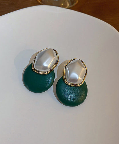 Chic Coffee Copper PU Pearl Geometry Stud Earrings