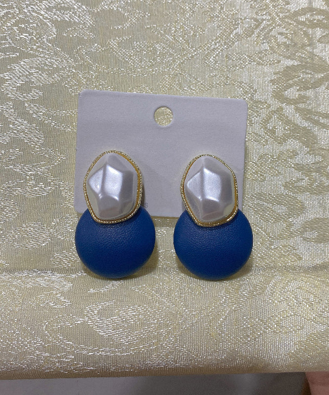 Chic Coffee Copper PU Pearl Geometry Stud Earrings