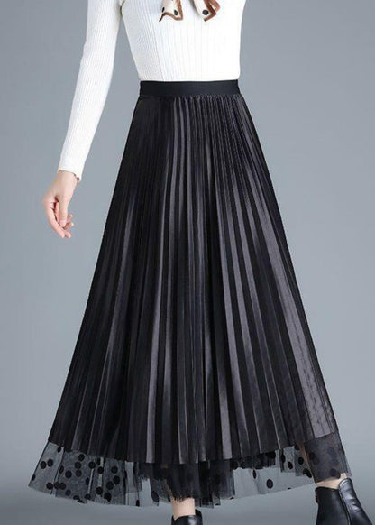 Chic Coffee Dot High Waist Tulle Pleated Skirt Spring