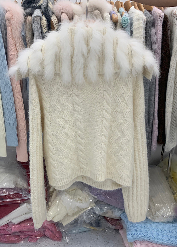 Chic Coffee Fox Collar Zippered Patchwork Cotton Knit Cardigans Winter