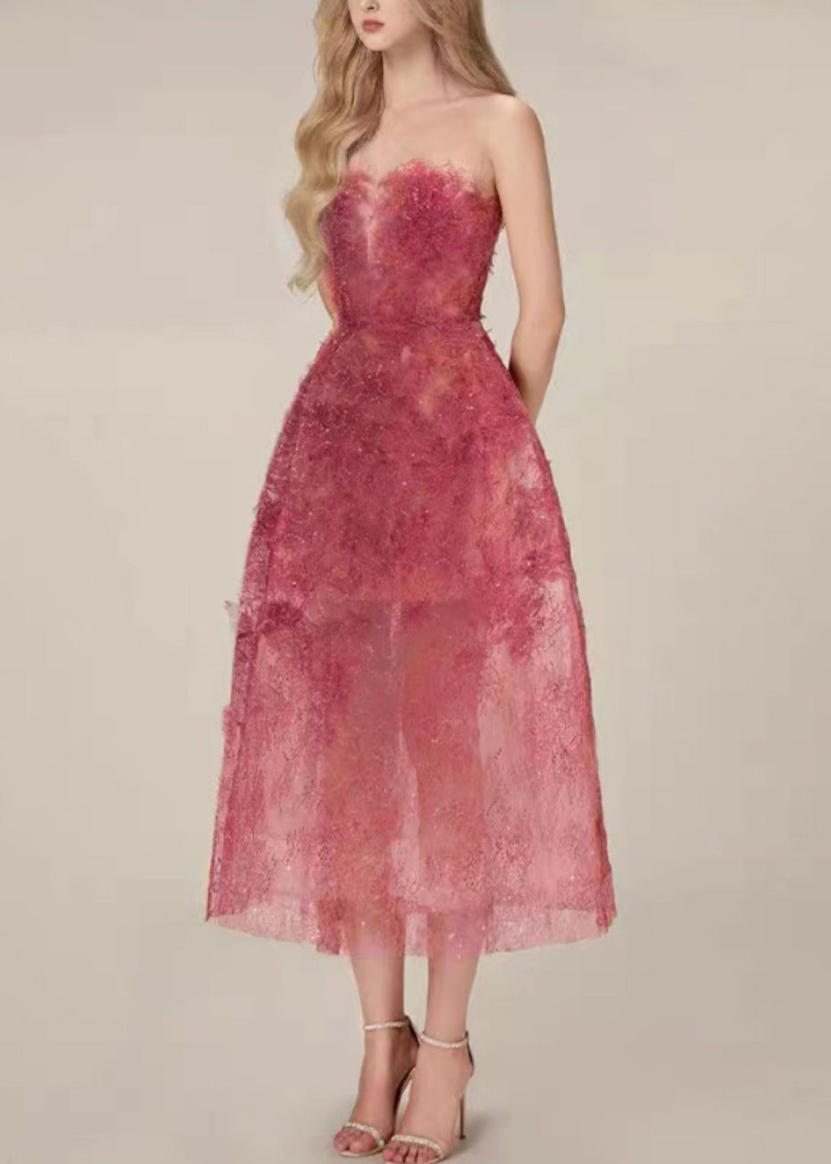 Chic Cold Shoulder Sequins High Waist Lace Long Dress Sleeveless