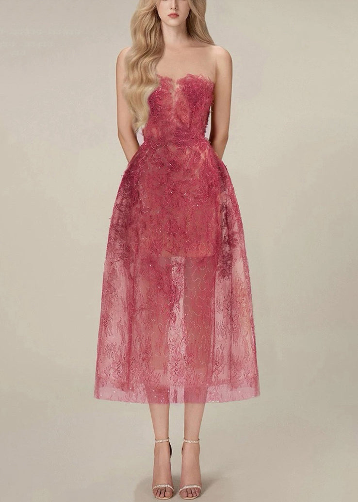 Chic Cold Shoulder Sequins High Waist Lace Long Dress Sleeveless