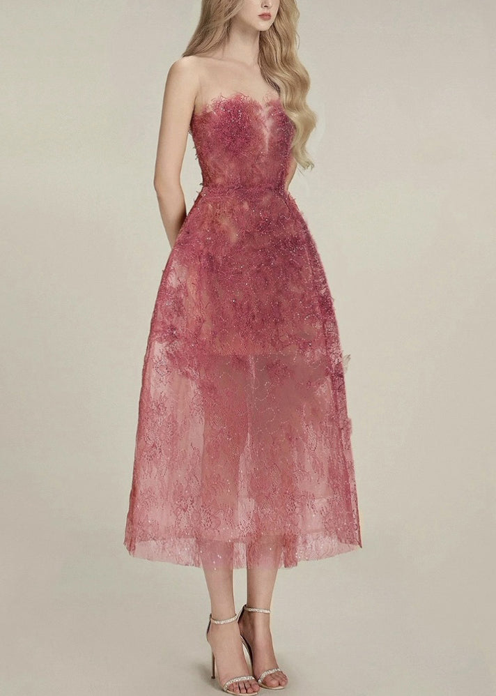 Chic Cold Shoulder Sequins High Waist Lace Long Dress Sleeveless