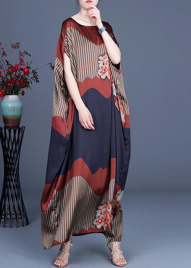 Chic Color block Batwing Sleeve Silk Maxi Dresses Summer Spring - SooLinen