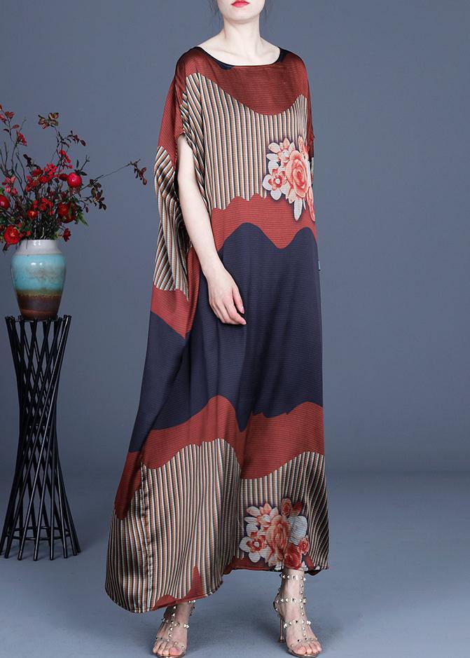 Chic Color block Batwing Sleeve Silk Maxi Dresses Summer Spring - SooLinen