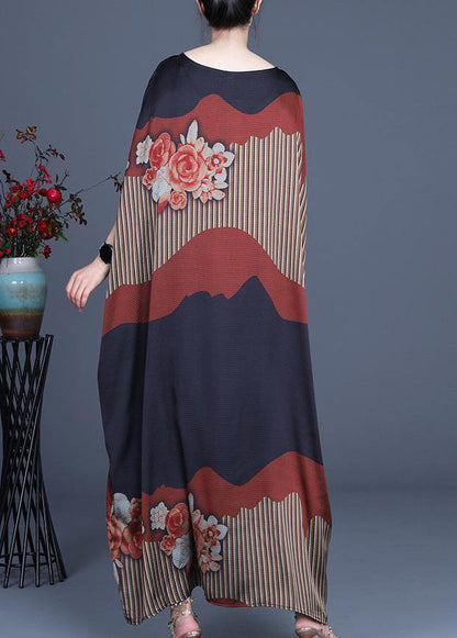 Chic Color block Batwing Sleeve Silk Maxi Dresses Summer Spring - SooLinen
