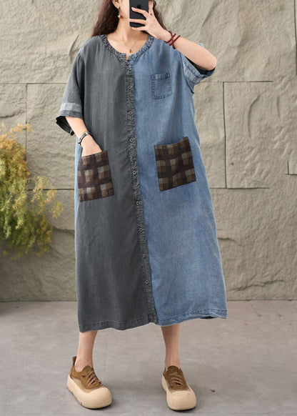 Chic Colorblock Asymmetrical Patchwork Denim Dress Summer
