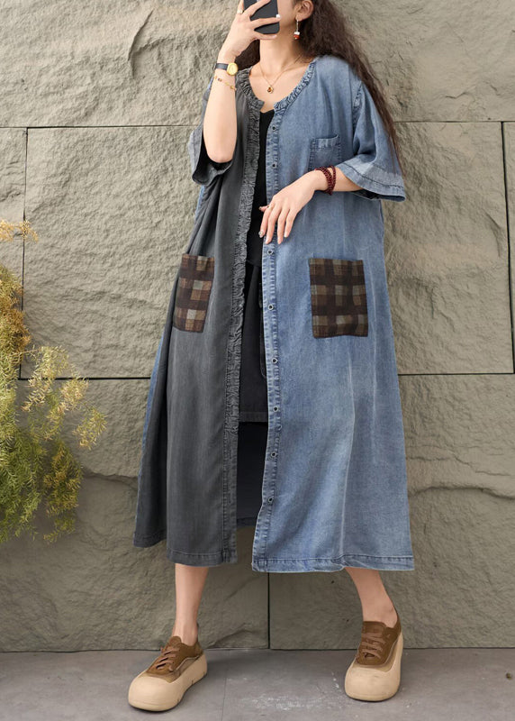 Chic Colorblock Asymmetrical Patchwork Denim Dress Summer