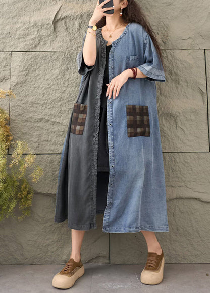 Chic Colorblock Asymmetrical Patchwork Denim Dress Summer