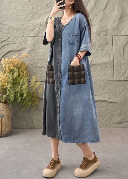 Chic Colorblock Asymmetrical Patchwork Denim Dress Summer