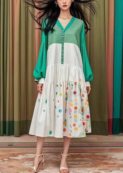 Chic Colorblock Oversized Patchwork Cotton Holiday Dress Fall